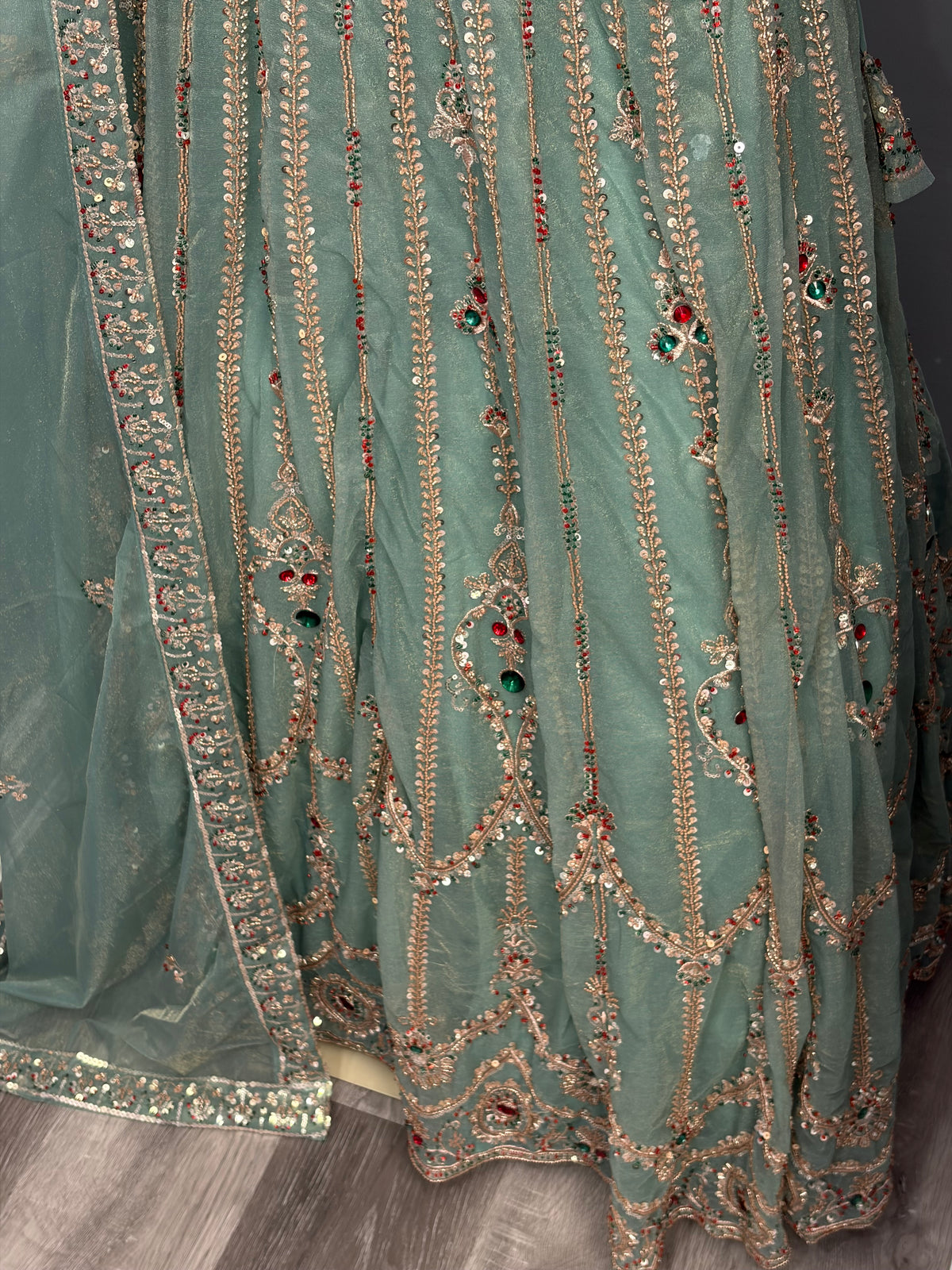 Green Jewel Beaded Lehenga- AK6974-3726