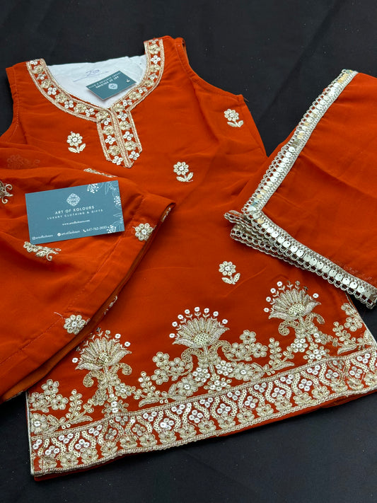Avneet Kids Gharara Suit- Rust
