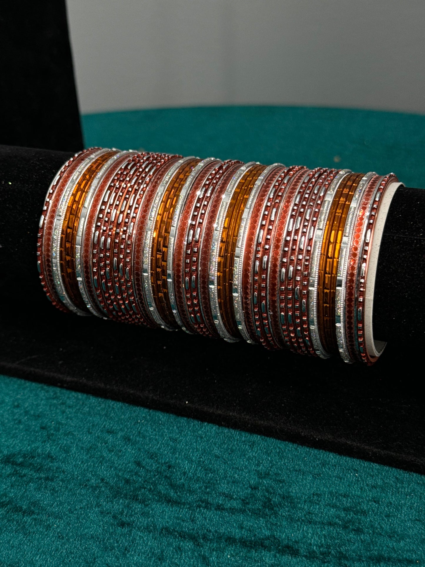 Rusty Dark Orange and Silver Bangle Set