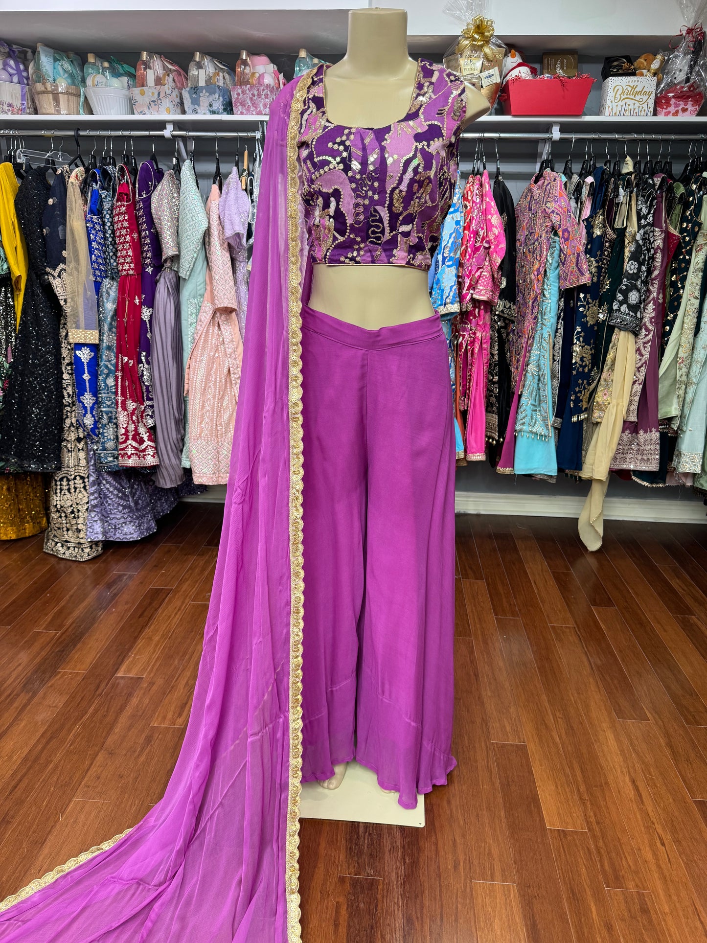 Sequence Work Cape Style Purple Sharara Suit