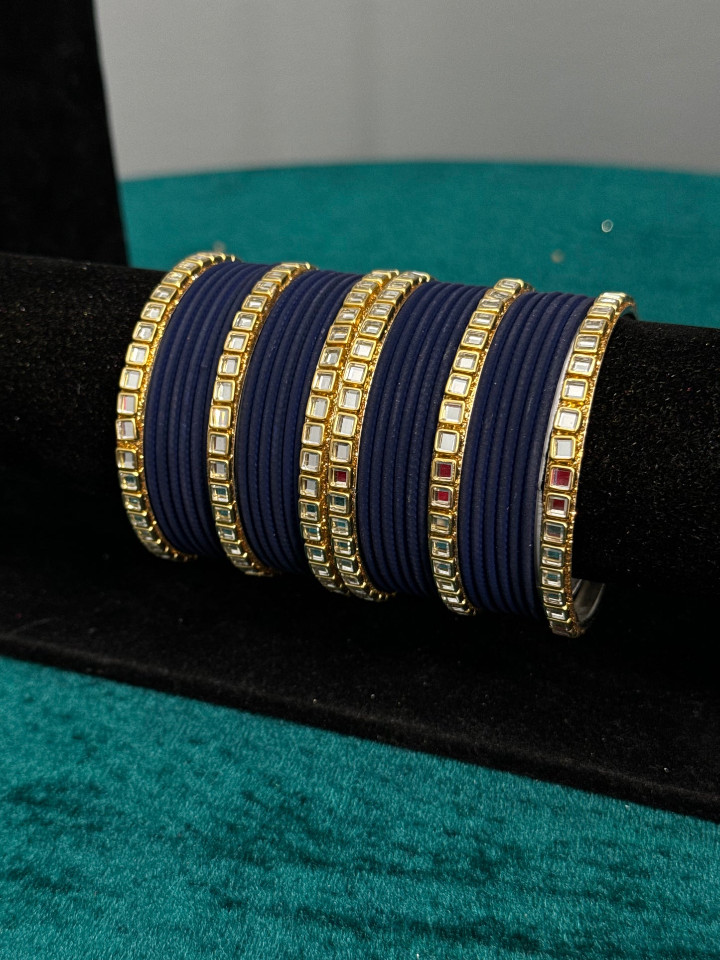 Navy Mirror Work Bangles