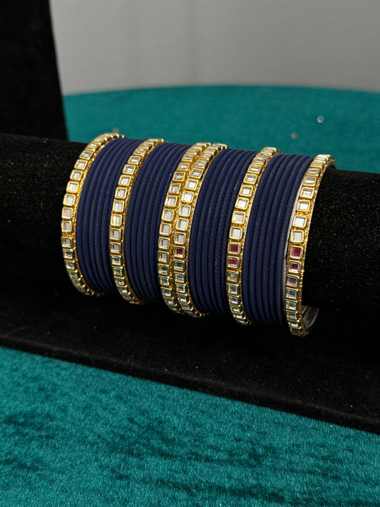 Navy Mirror Work Bangles