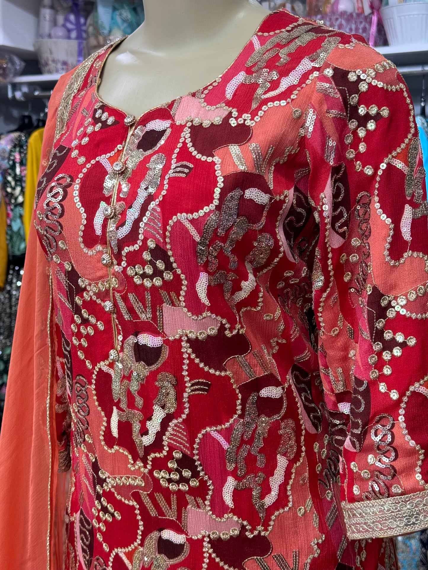 Sequence Work Multi Orange Gharara Suit