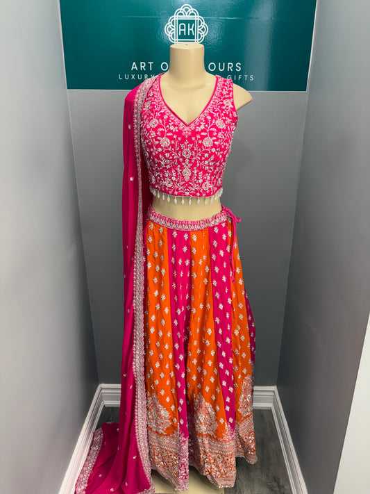 Embroidered Orange & Pink Lehenga- AK38-08