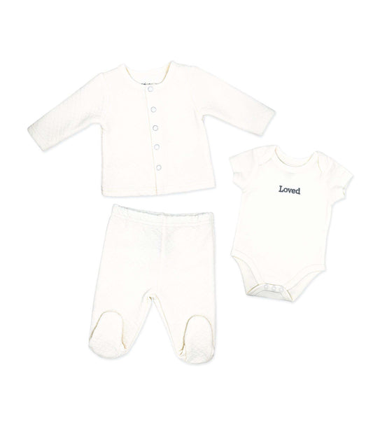 3 Piece Quilted Set- White