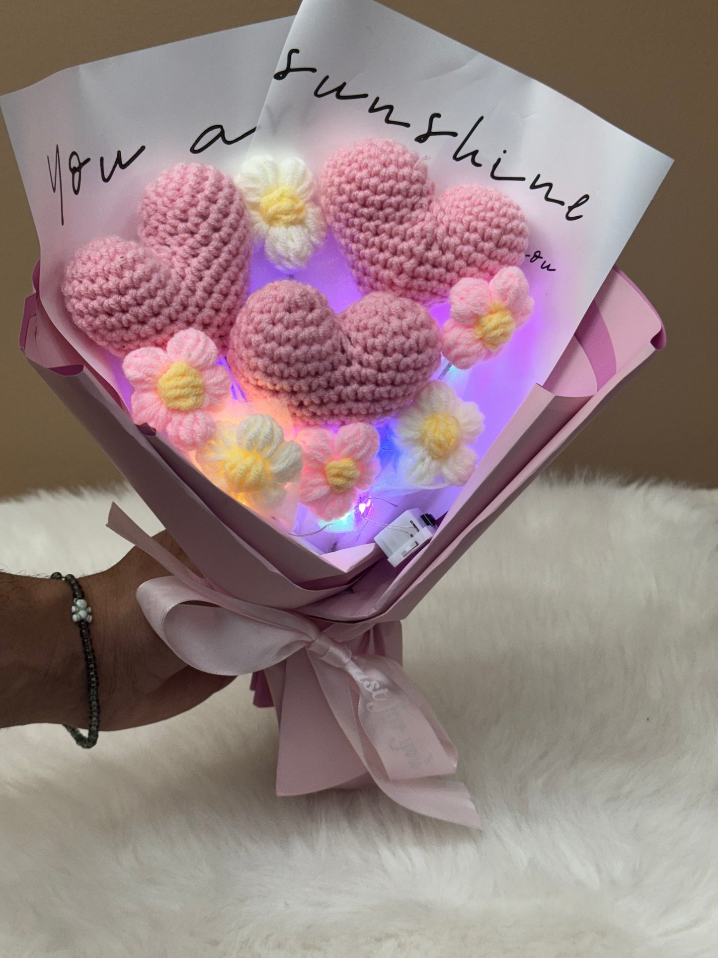 Crochet Heart Bouquets Pink V2