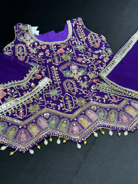 Navreet Kids Gharara Suit- Purple