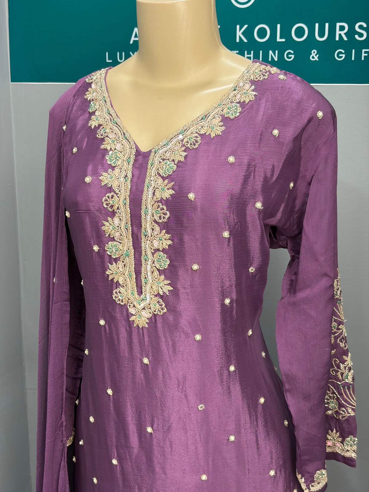 Pure Chinon Purple Handwork Plazo Suit AK3941-1726