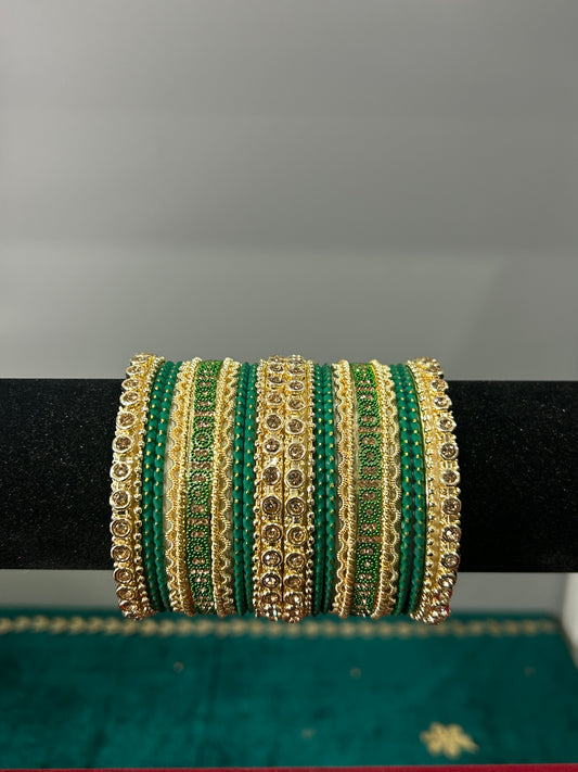 Bottle Green Gold Noor Bangles