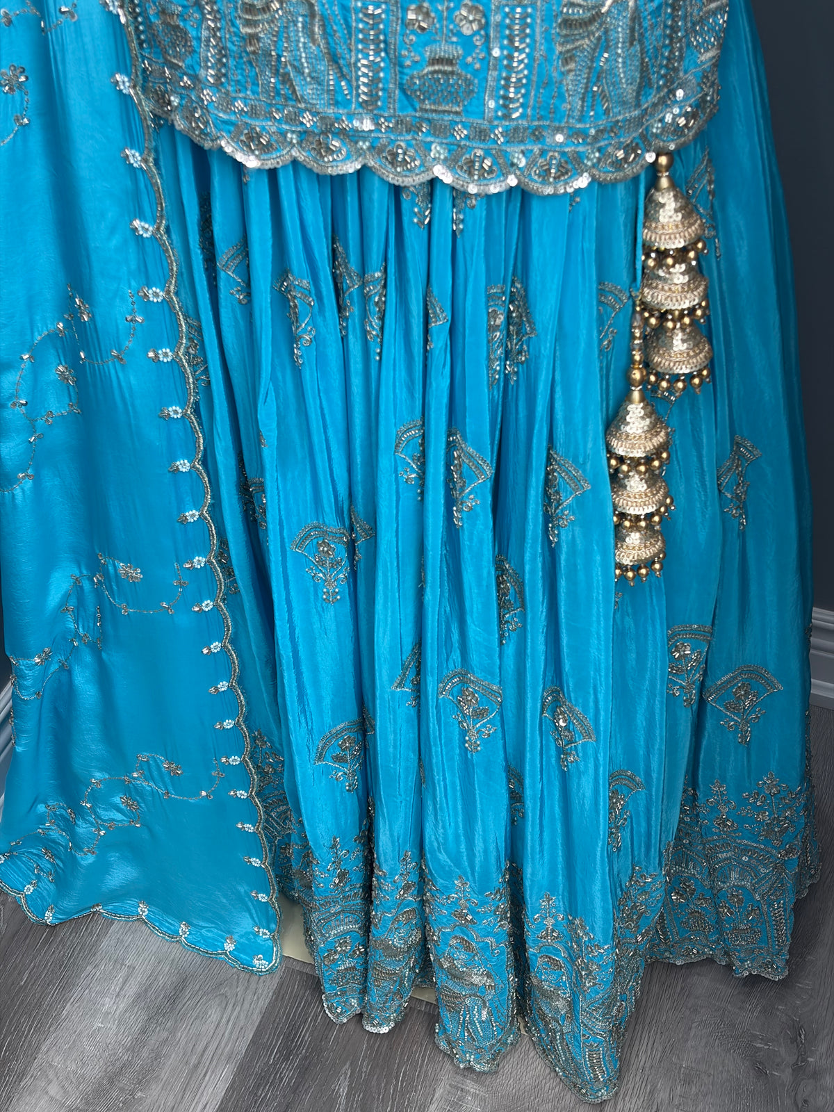 Blue Maharani Beaded Short Kurti Lehenga- AK00765S