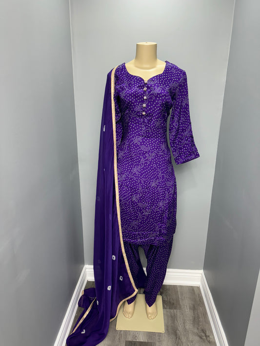 Bandhani Print Salwar Suit Purple