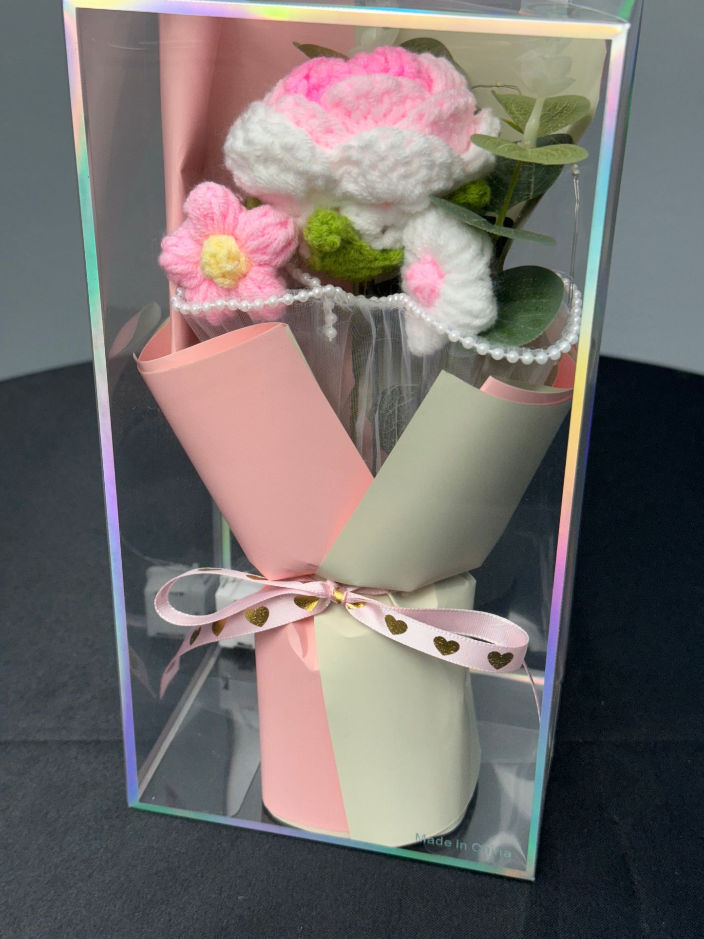Crochet Roses Bouquets Wrapped Light Pink
