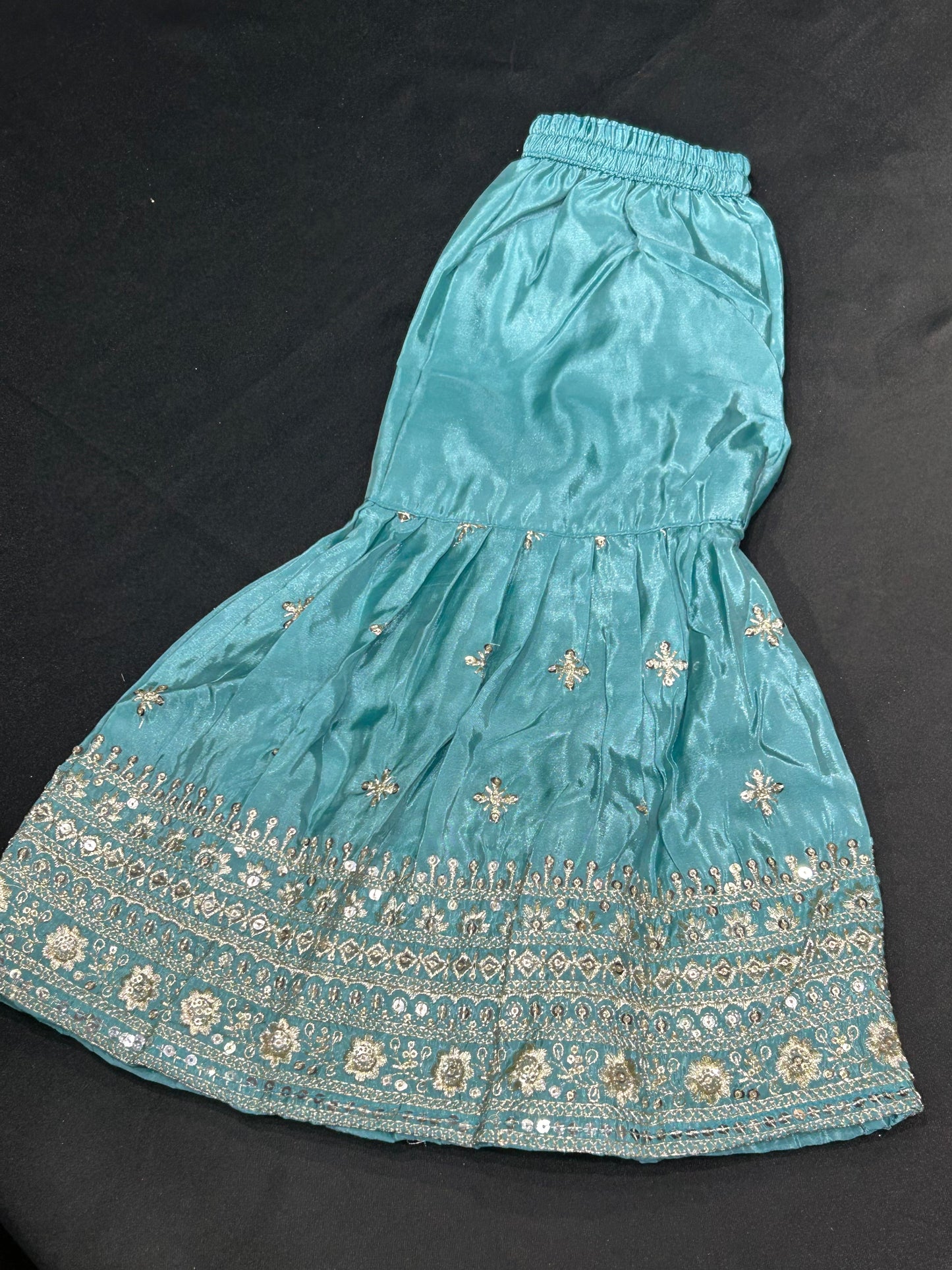 Teal Embroidery Kids Gharara Suit