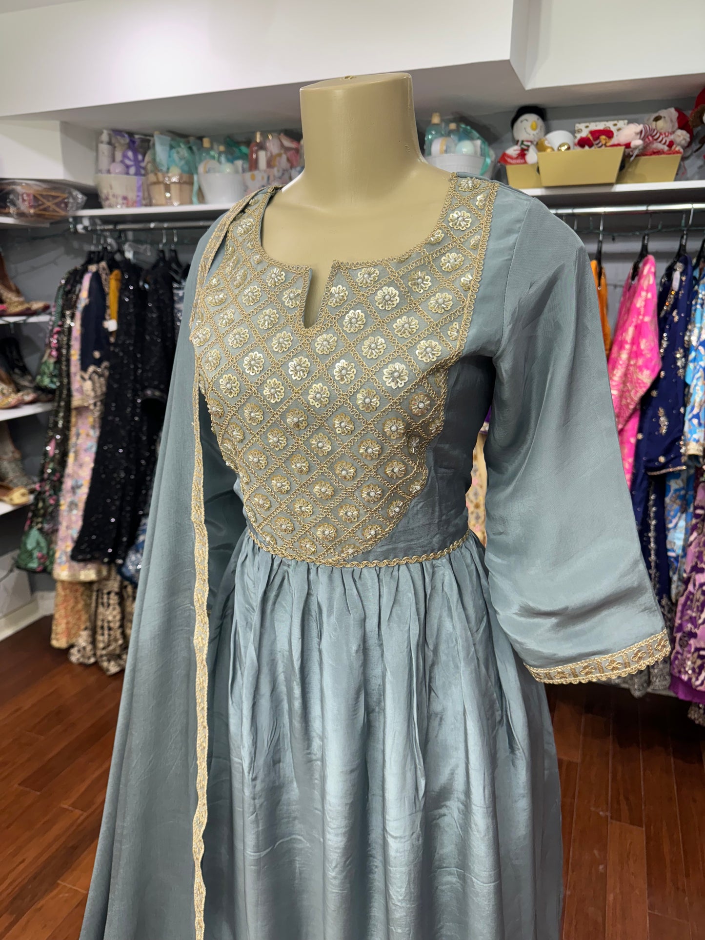 Simple Grey Anarkhali Suit