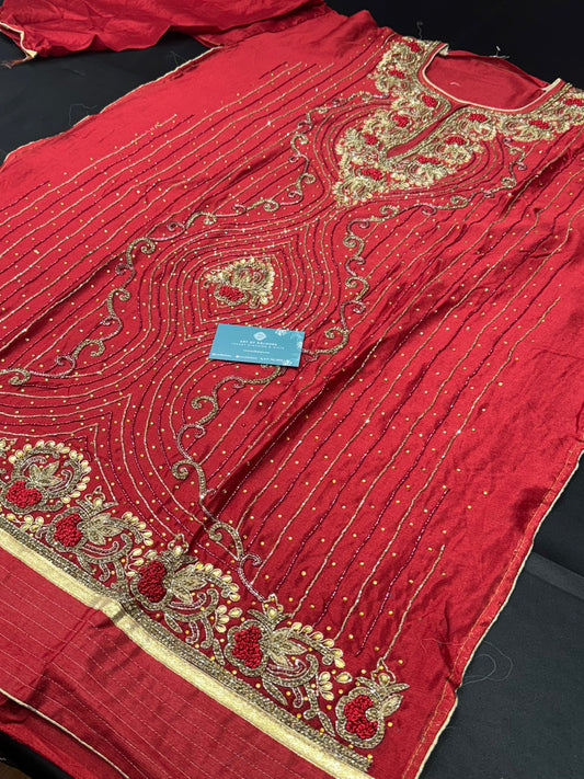 Racha Pala Red Semi-Stitched Suit