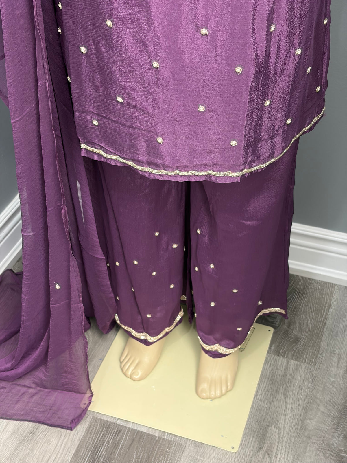 Pure Chinon Purple Handwork Plazo Suit AK3941-1726