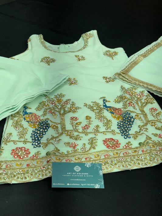 Mehar Kids Gharara Suit- Mint