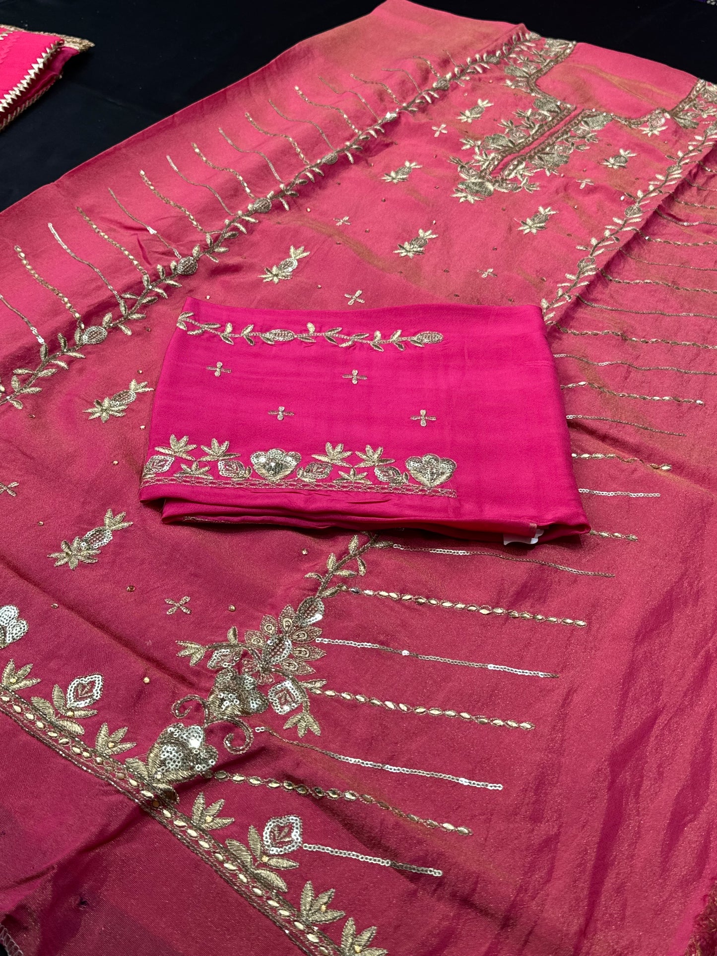 Rosy Shimmer Unstitched Suit