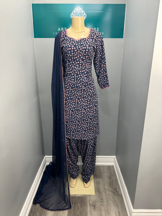Printed Georgette Salwar Suit- Navy