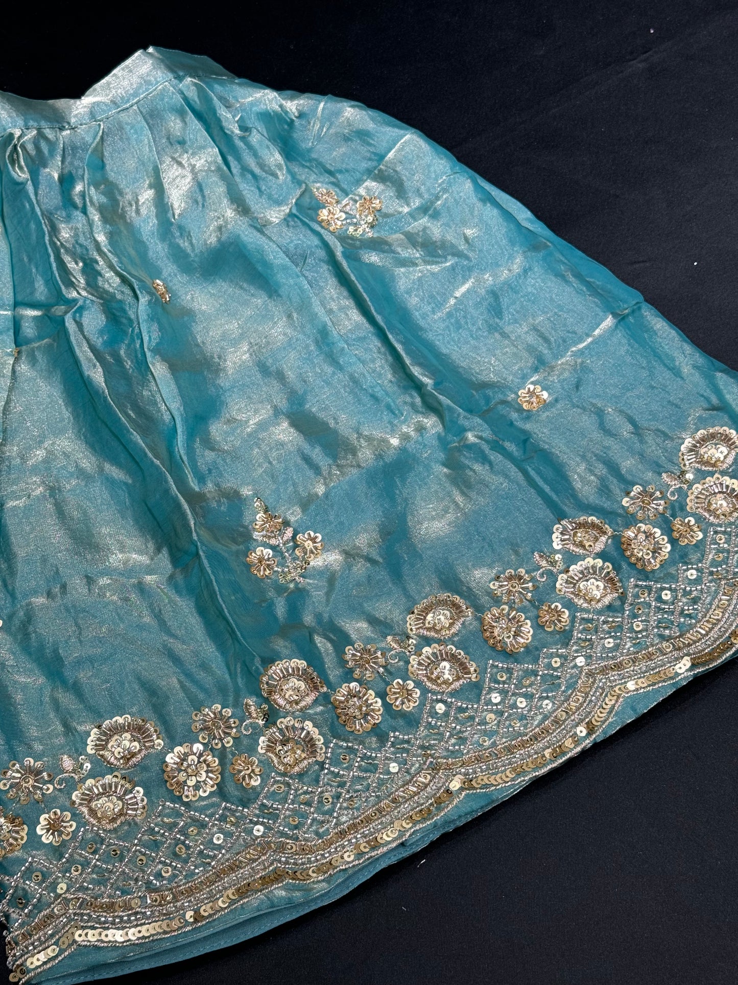 Kiran Kids Fendi Beadwork Lehenga-Blue