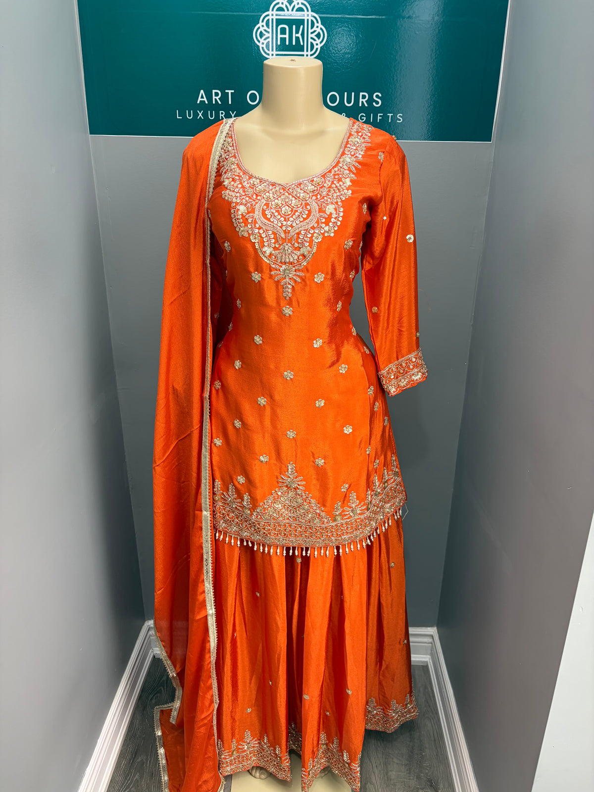 Beaded Short Kurti Lehenga Rust- AK7173-16