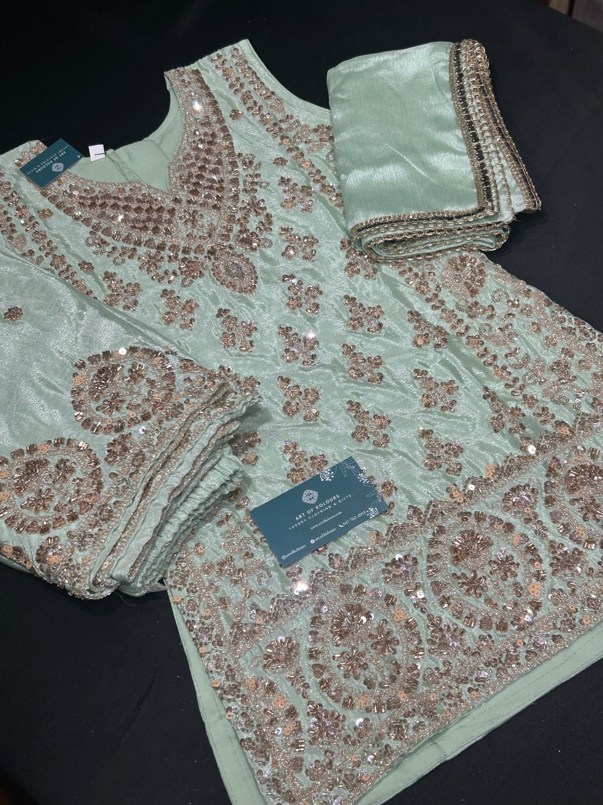 Teal Kid’s Sharara Beadwork Suit
