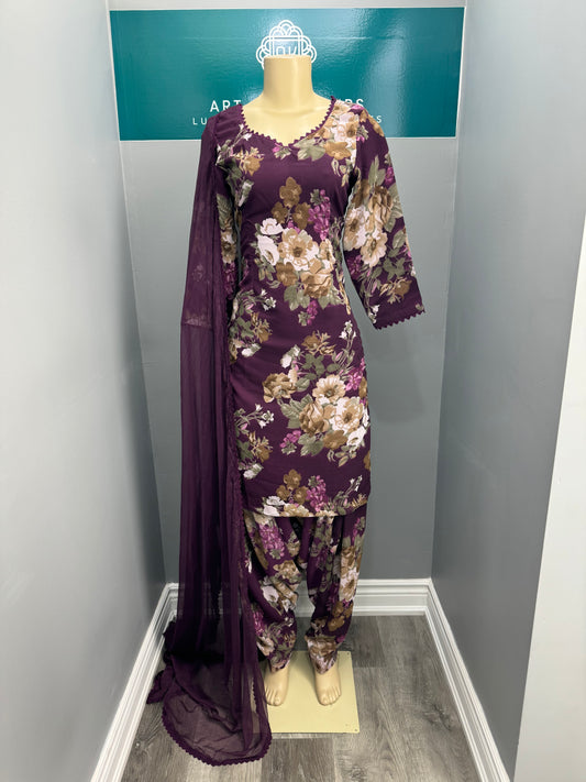 Printed Georgette Salwar Suit- Wine