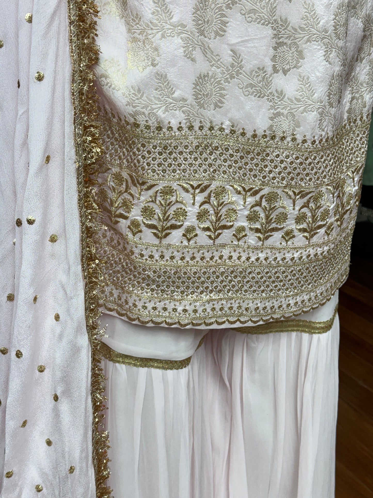 Banarsi Strap Gharara Suit Baby Pink