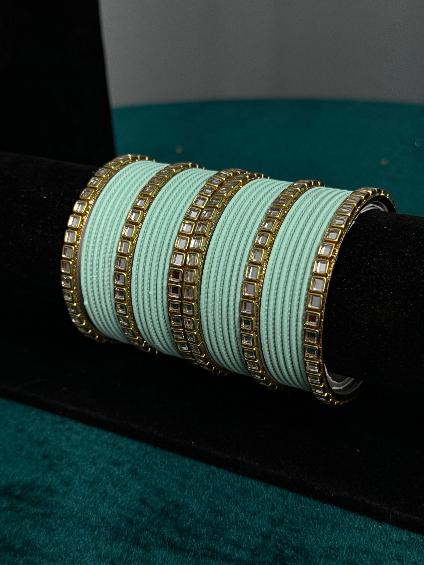 Mint Mirror Work Bangles
