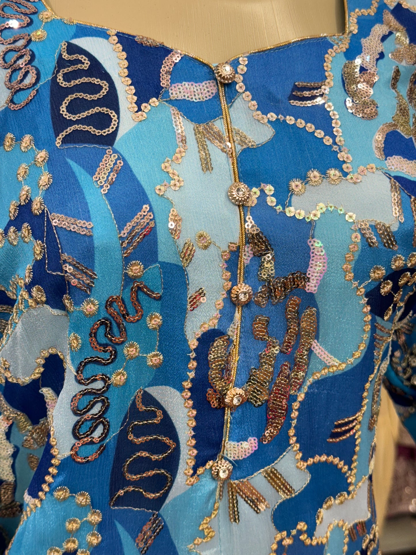 Sequence Work Multi Blue Gharara Suit