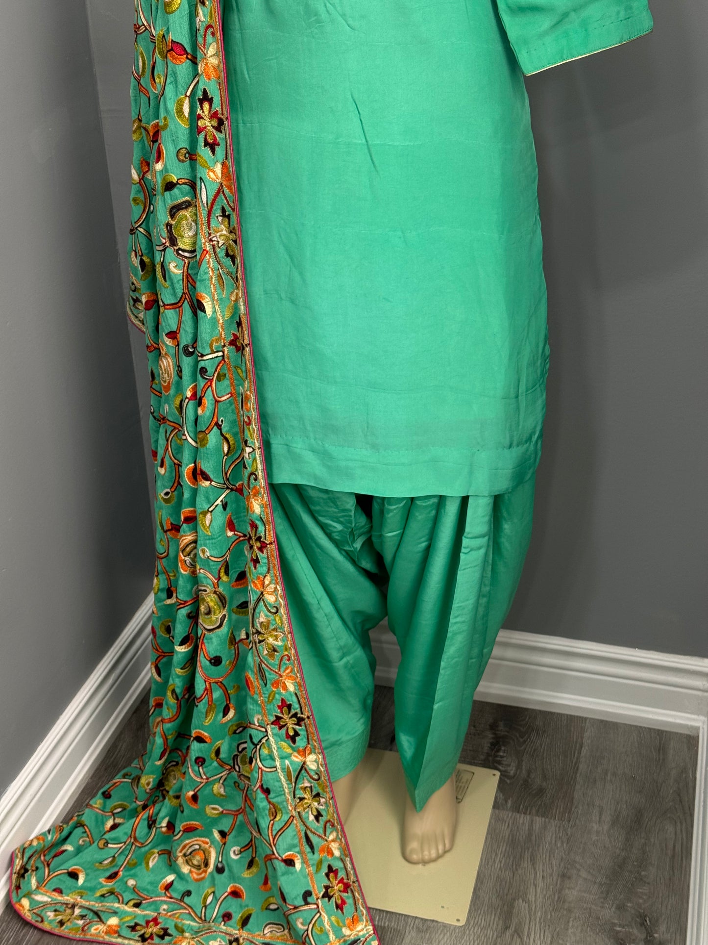 Plain Teal Salwar Suit with Heavy Dupatta