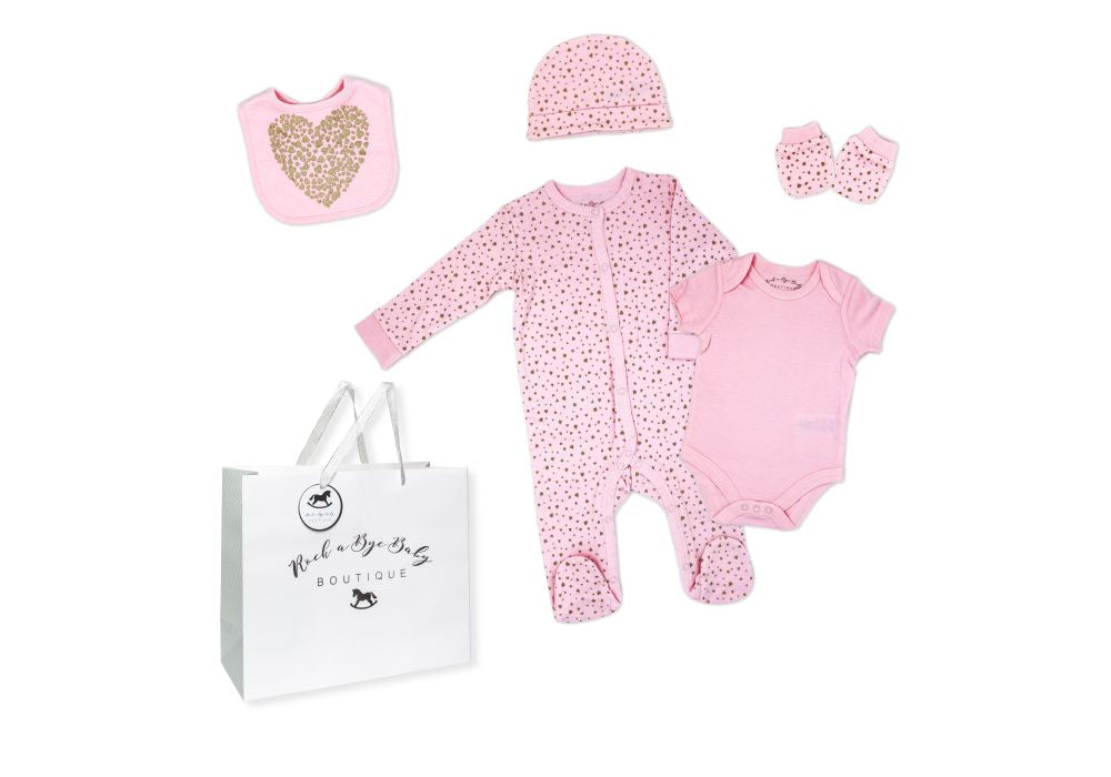 Girls 5 Piece Mesh Bag Set: Gold Heart