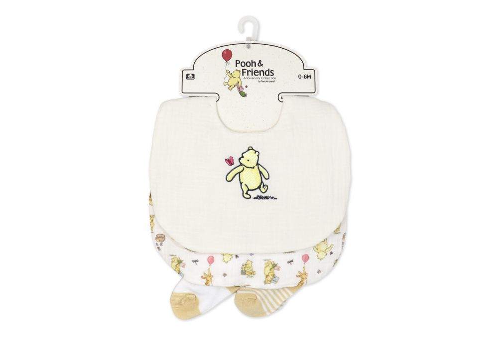 4pc Bib + Sock Pooh and Friend Set
