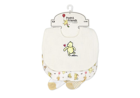 4pc Bib + Sock Pooh and Friend Set