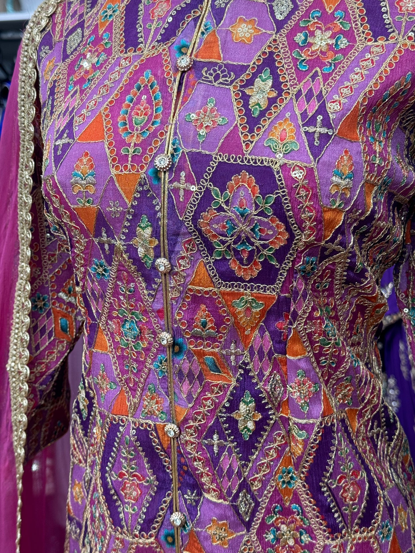 Jacket Style Purple Plazo Suit