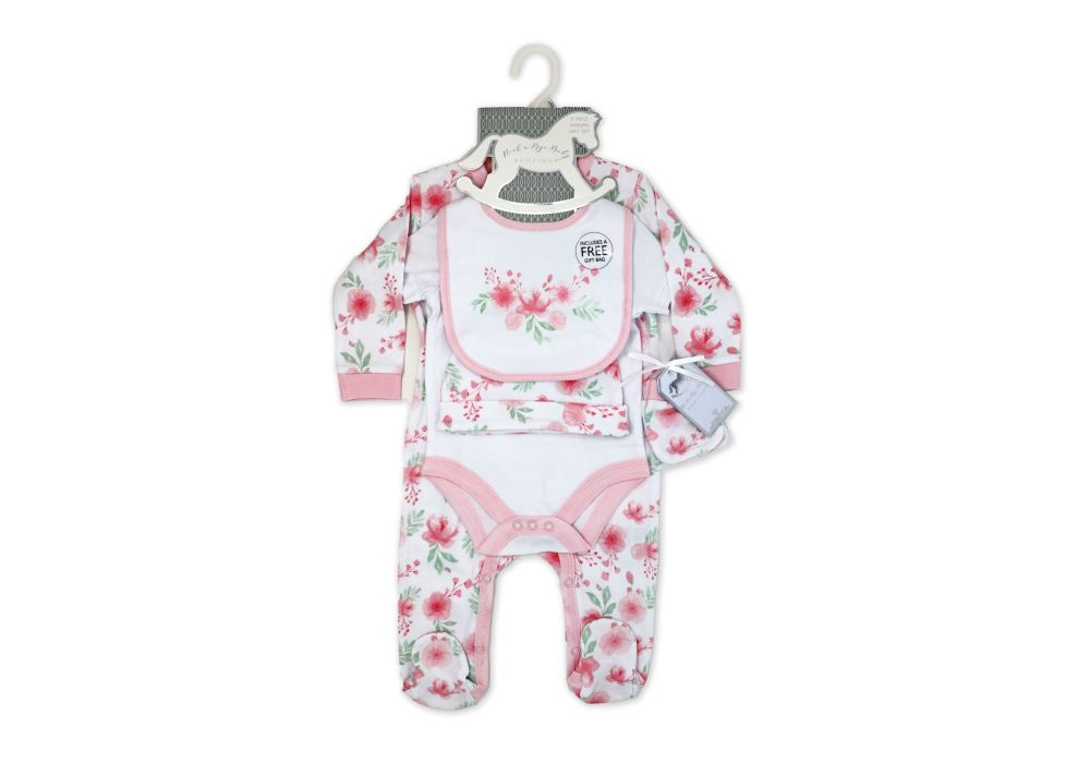 Girls 5 Piece Mesh Bag Set: Soft Floral