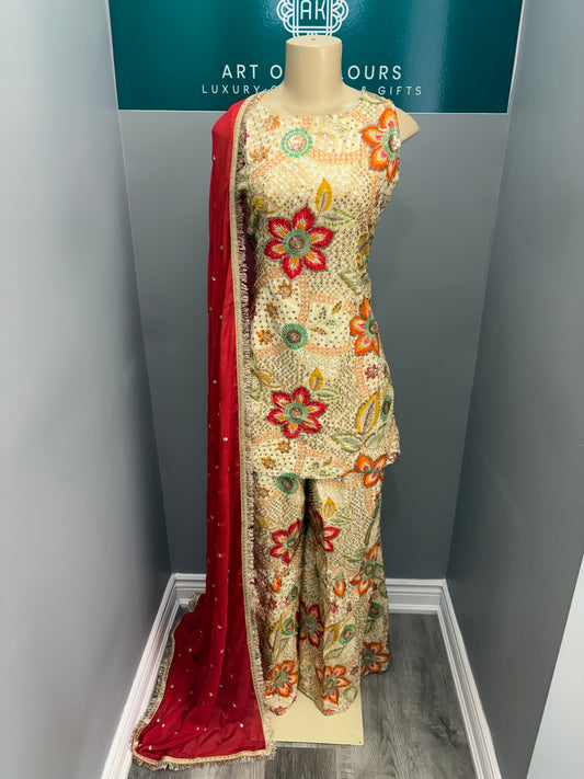 Halter Neck Deep Back Sharara Suit- AK5960-1426