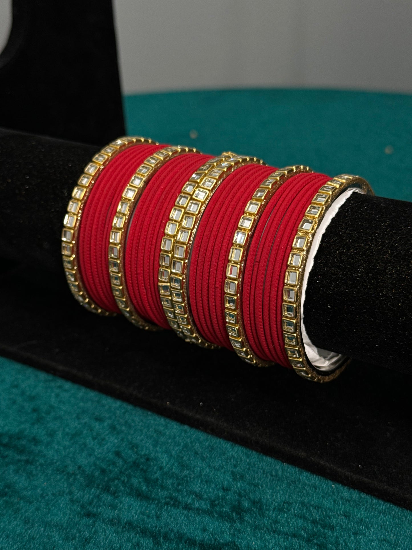 Red Mirror Work Bangles