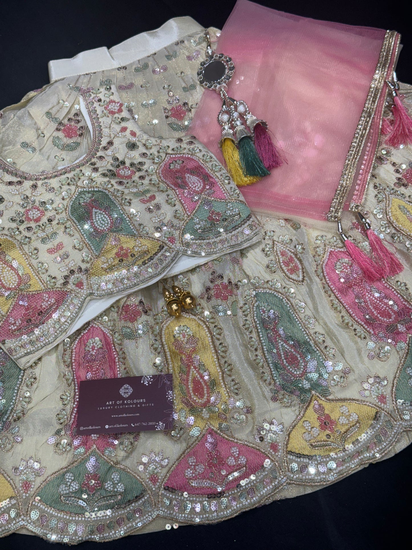 Kids Shimmer Beadwork Lehenga- Gold