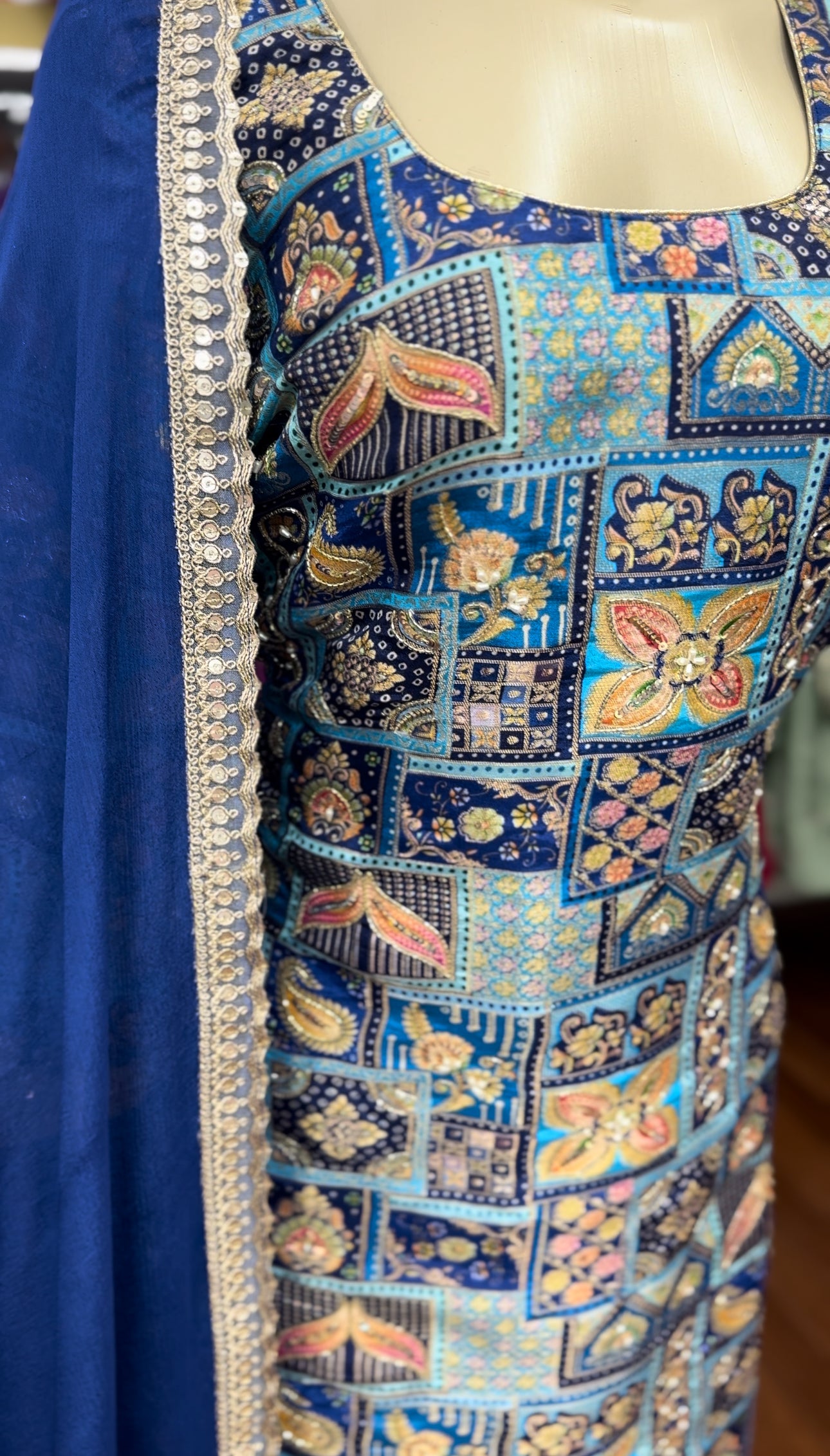 Blue Dola Silk Handwork Salwar Suit