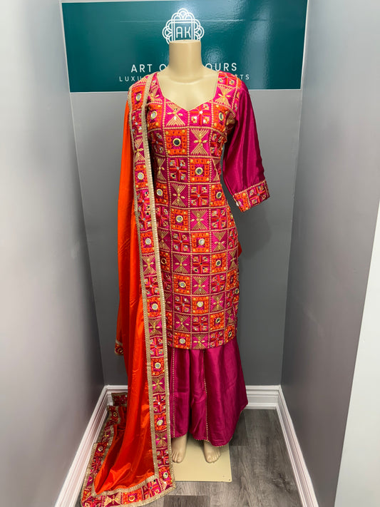 Traditional Phulkari Sharara Suit