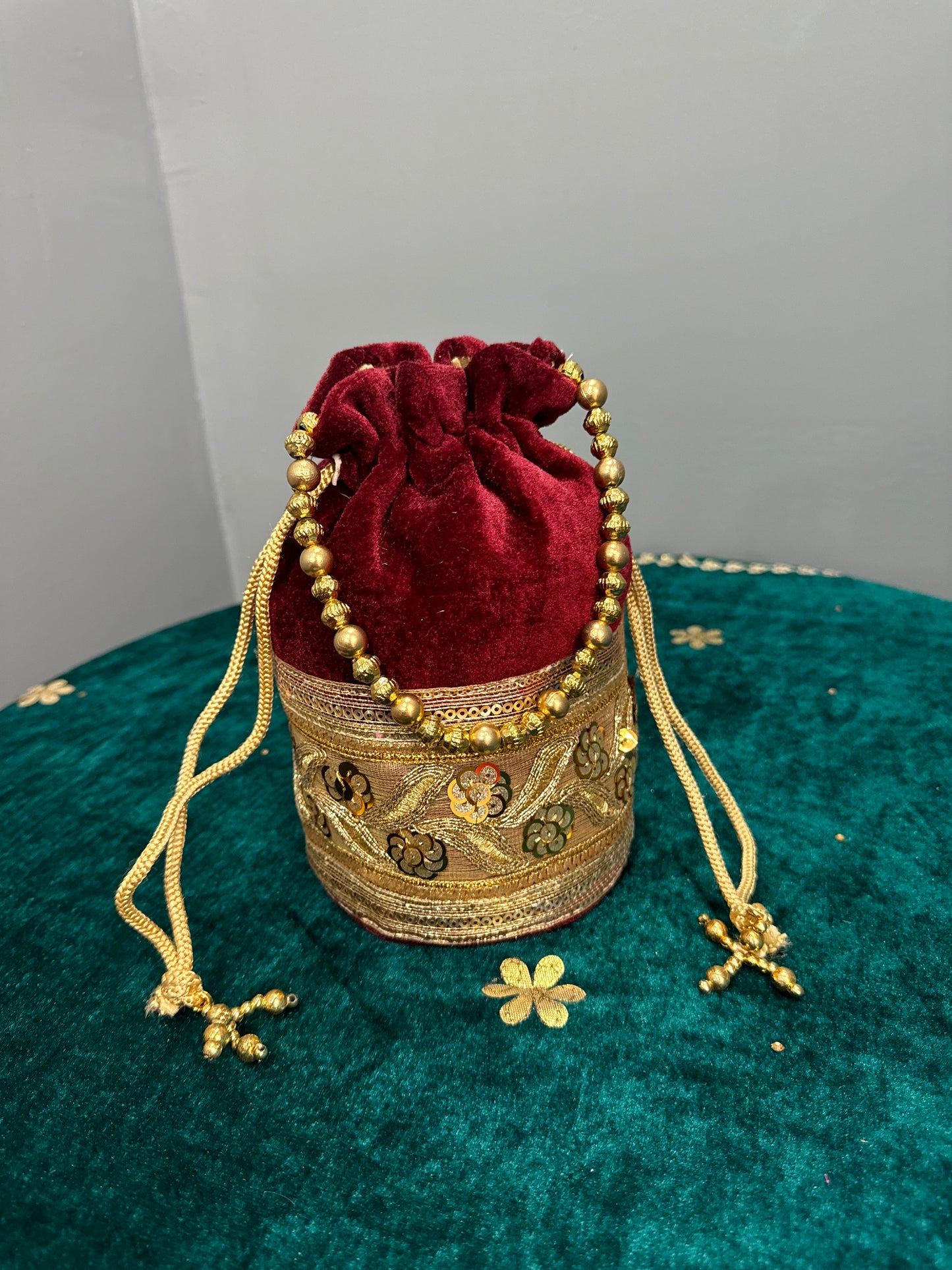 Mehroon Velvet Potli Bag