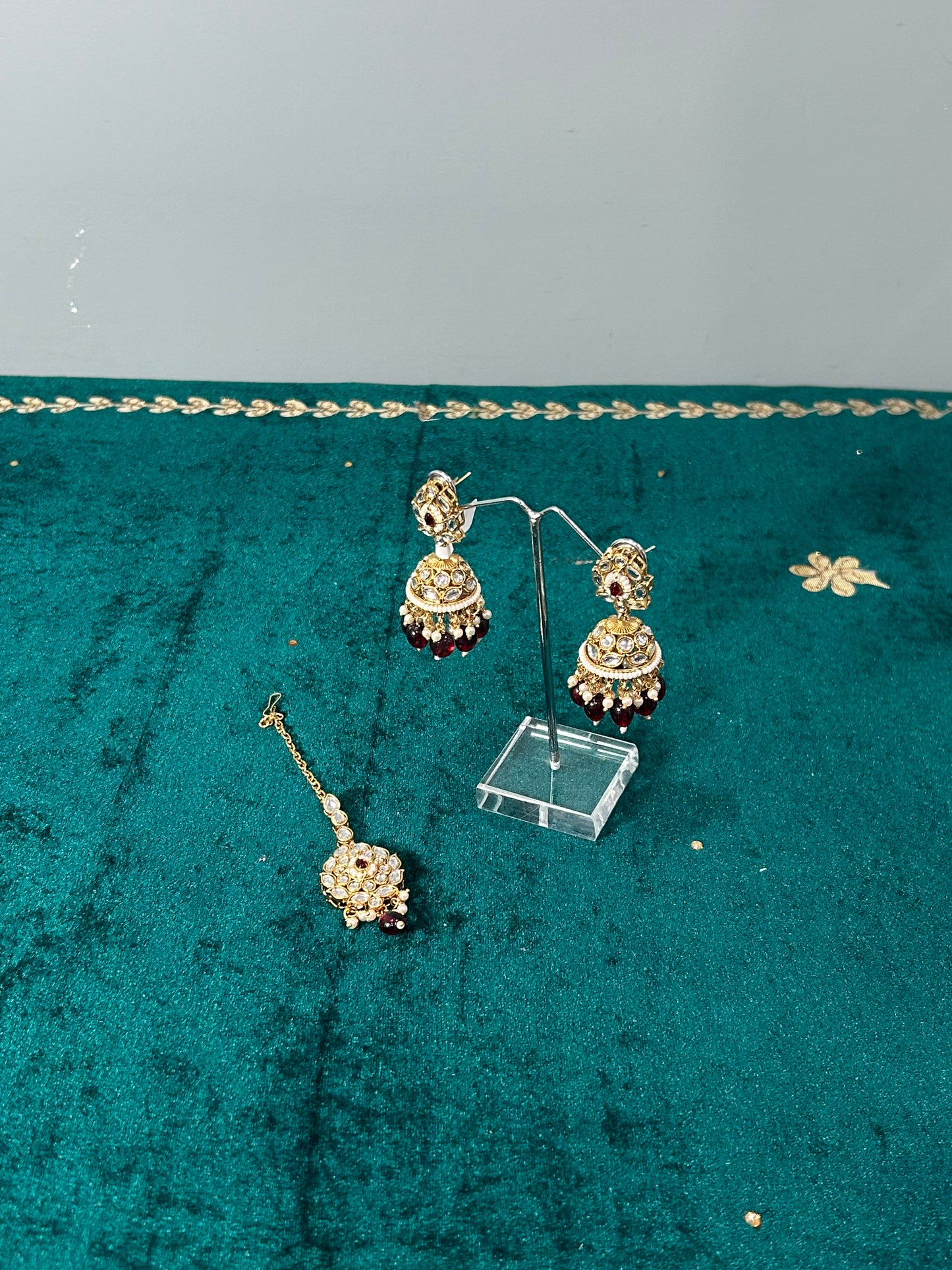 Red Komal Earrings Tikka Set