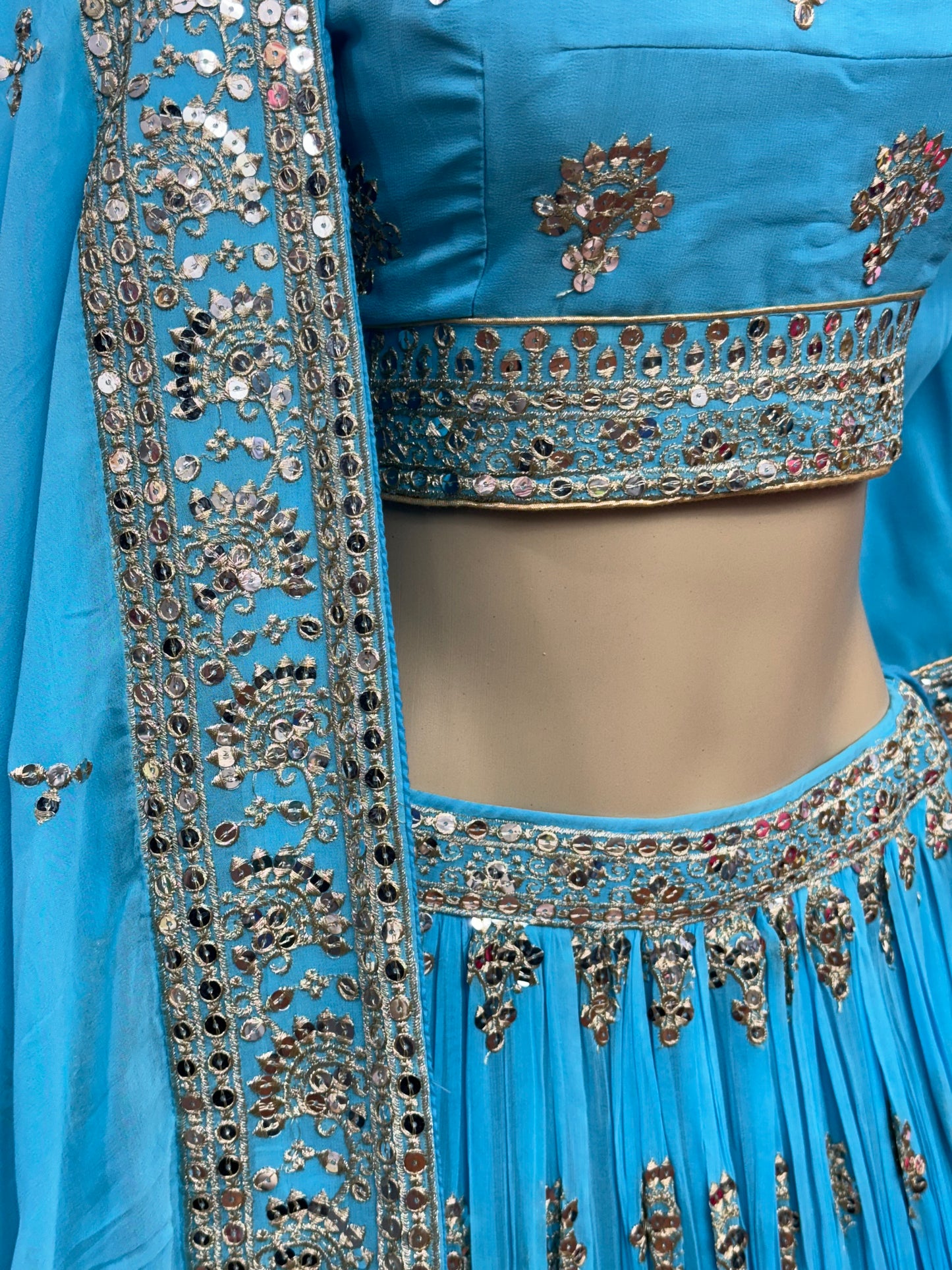 Zari and Shisha Work Lehenga Blue