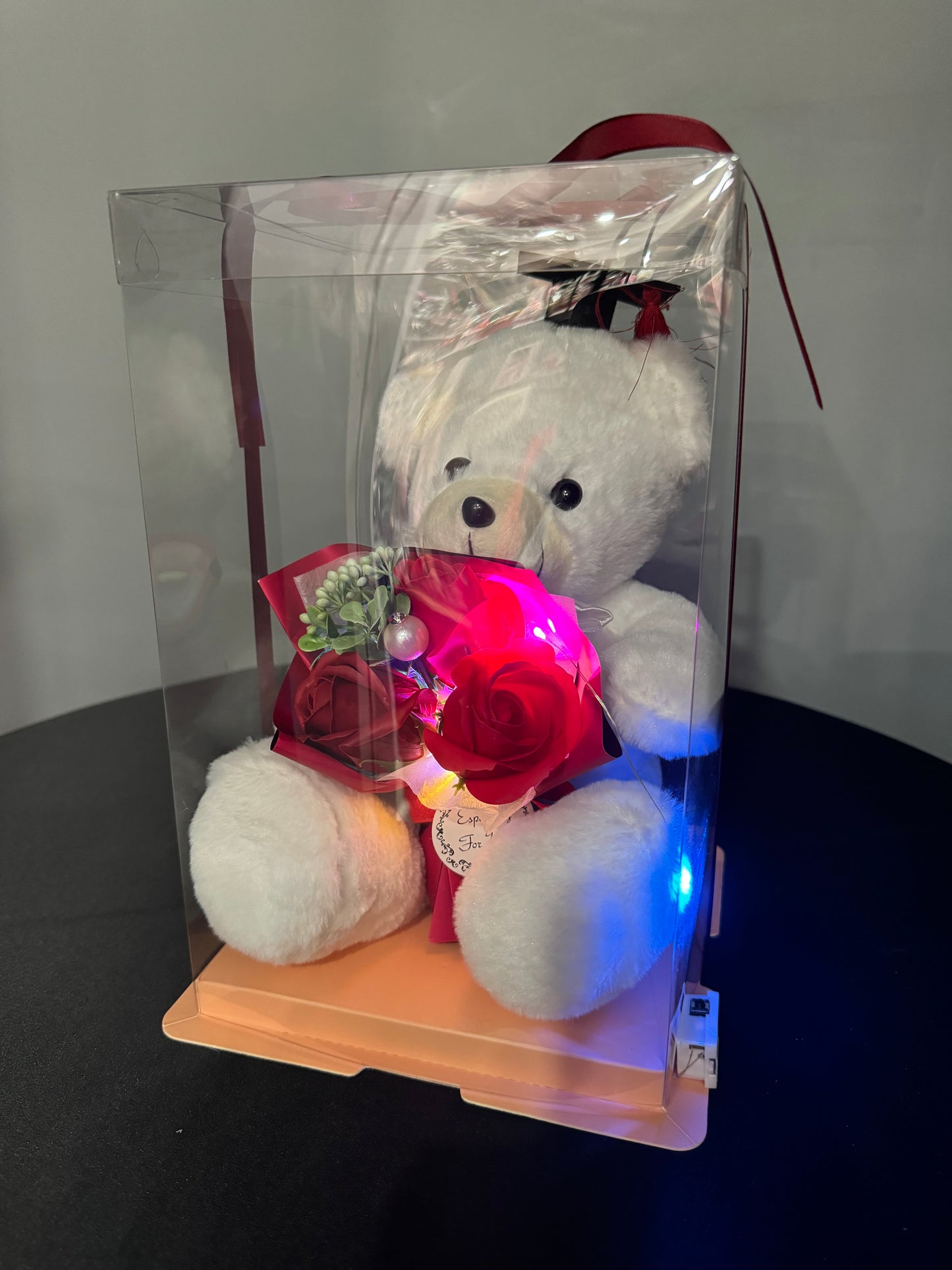 Grad Bear Holding Flower Bouquet Gift