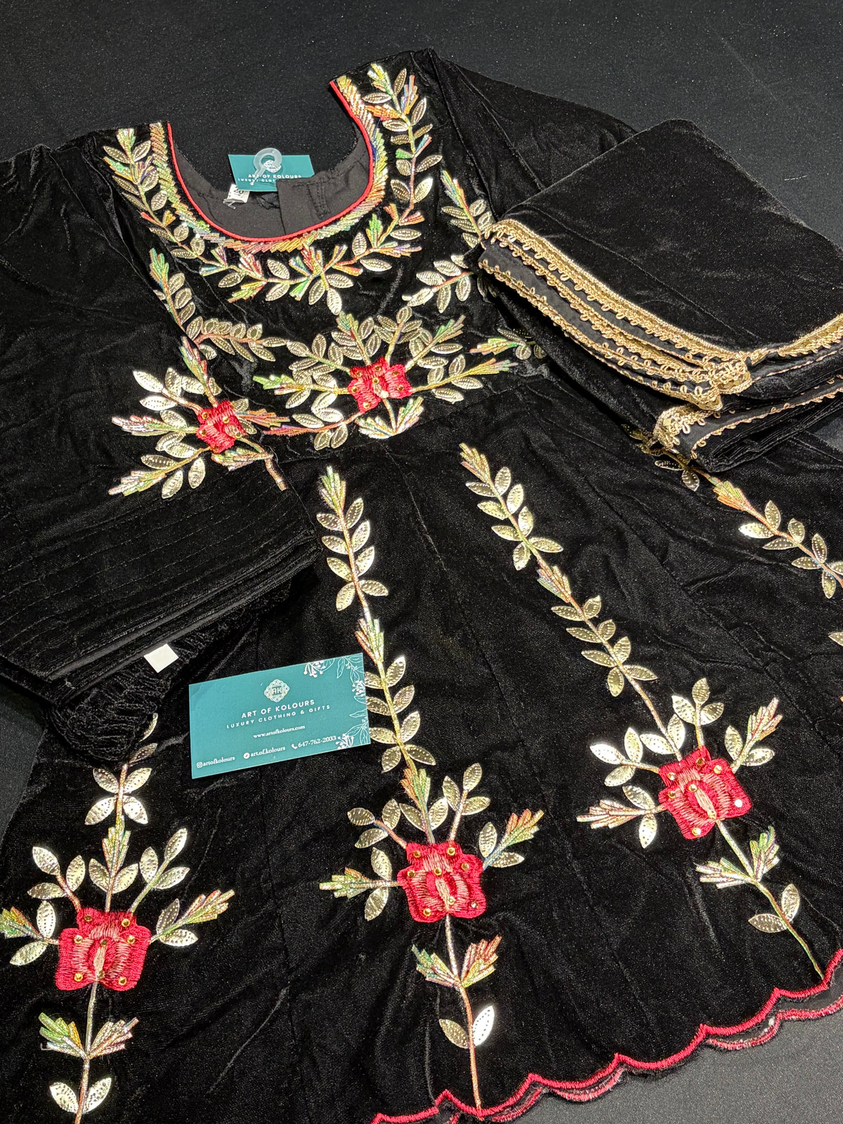 Black Velvet Gota Patti Frock Salwar