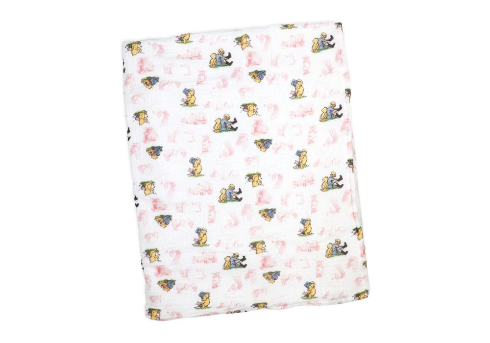 Muslin Pooh and Friends Blanket Pink