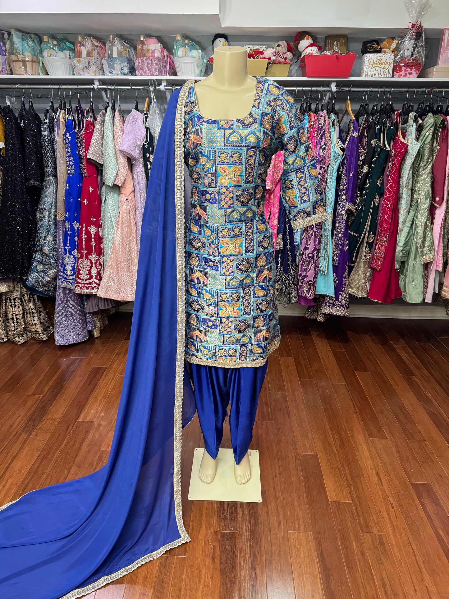 Blue Dola Silk Handwork Salwar Suit