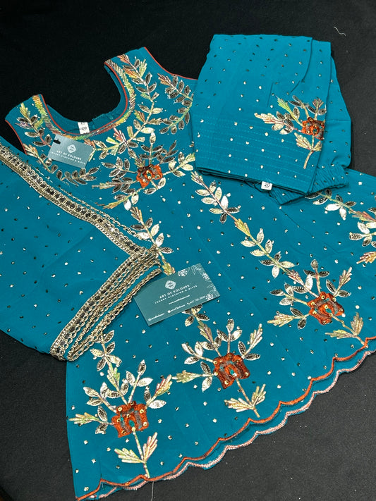 Pavi Kids Frock Salwar Suit- Turquoise Blue