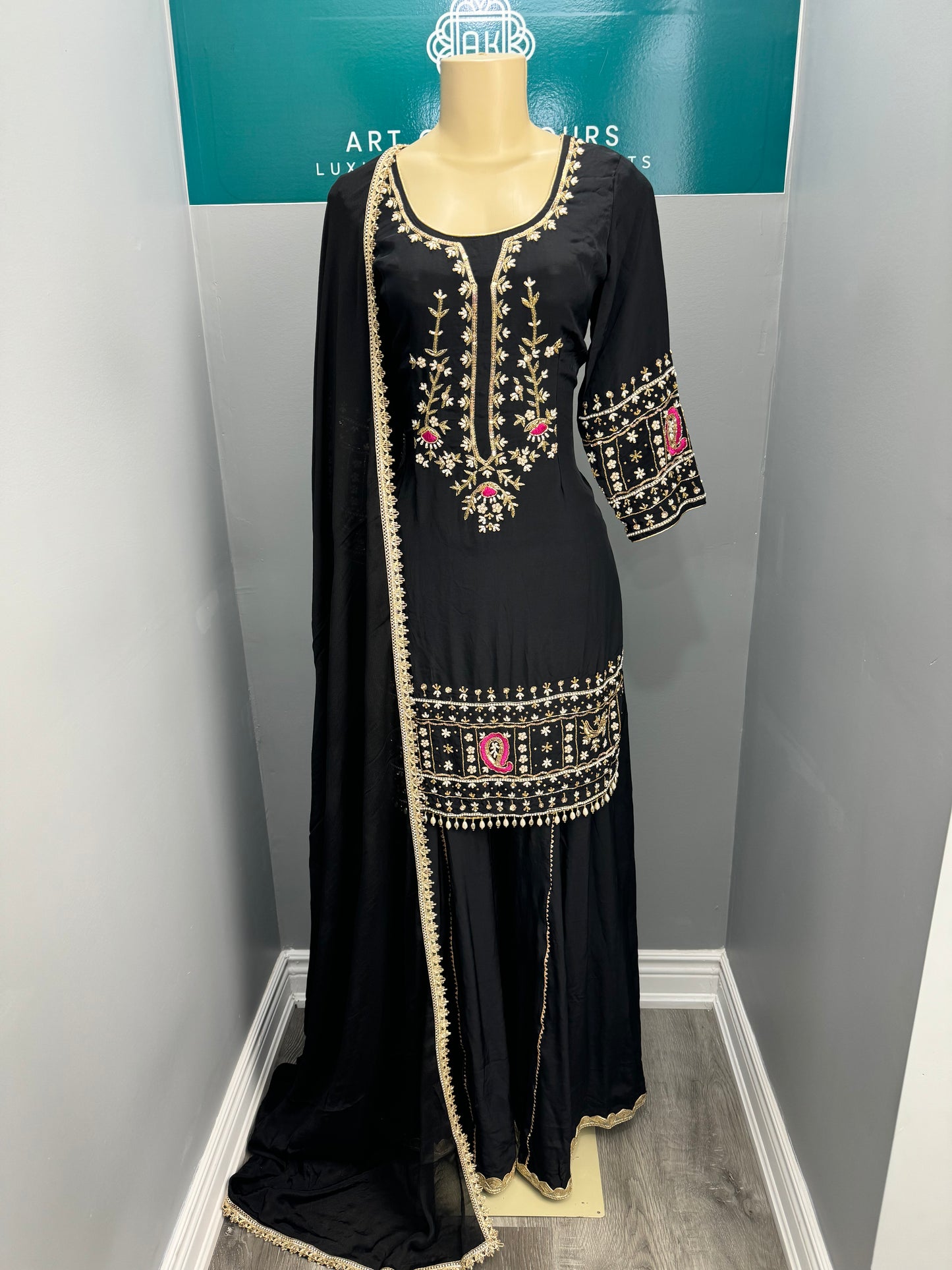 Handwork Sharara Suit- Black